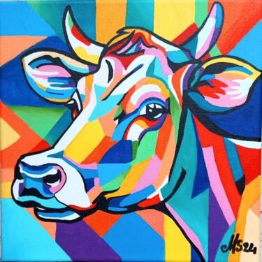 Pintura intitulada "la cubi-vache" por Mag Et Stef Gransagne (Mag et Stef - Les Quatre Mains), Obras de arte originais, Acrí…