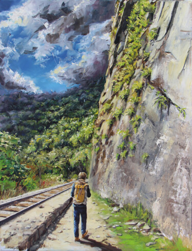 Schilderij getiteld "Sur la route du Mac…" door Magali Angot (Mangot), Origineel Kunstwerk, Olie Gemonteerd op Frame voor ho…