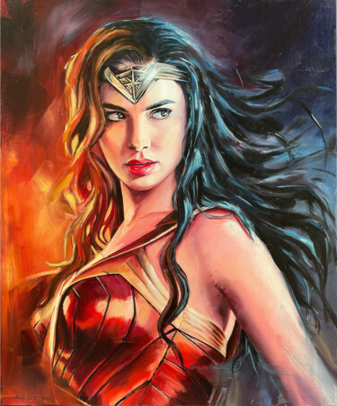 "Wonder Woman" başlıklı Tablo Magali Angot (Mangot) tarafından, Orijinal sanat, Petrol