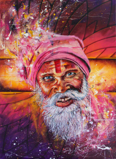 Pintura titulada "Sadhu" por Magali Angot (Mangot), Obra de arte original, Acrílico Montado en Bastidor de camilla de madera