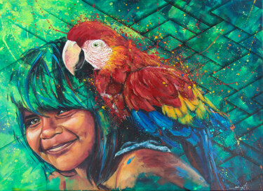 Painting titled "Amazonie 2" by Magali Angot (Mangot), Original Artwork, Acrylic Mounted on Wood Stretcher frame