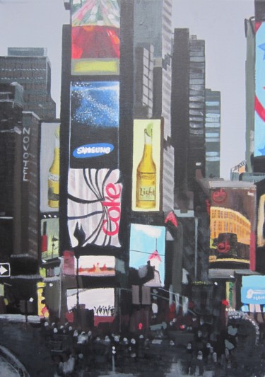 Painting titled "NY by night" by Magali Augris, Original Artwork, Acrylic Mounted on Wood Stretcher frame