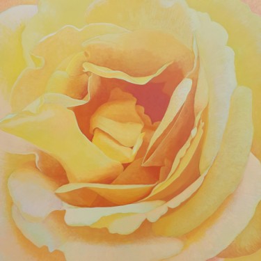 Painting titled "Yellow Rose" by Magali Augris, Original Artwork, Acrylic Mounted on Wood Stretcher frame