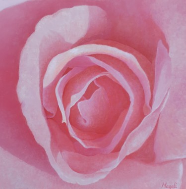 Pintura intitulada "Pink Rose" por Magali Augris, Obras de arte originais, Acrílico Montado em Armação em madeira