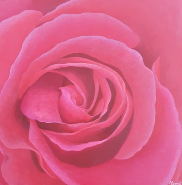Painting titled "Coeur de rose rouge" by Magali Augris, Original Artwork, Acrylic Mounted on Wood Stretcher frame