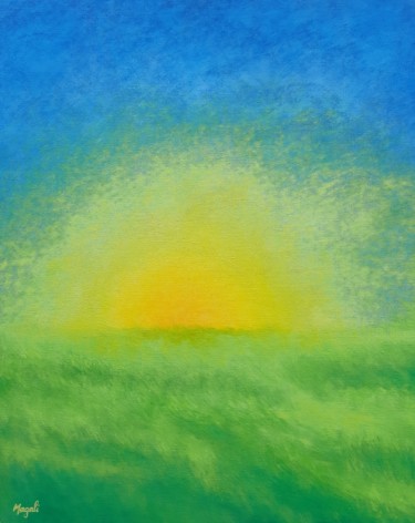 Malerei mit dem Titel "Soleil levant" von Magali Augris, Original-Kunstwerk, Acryl Auf Keilrahmen aus Holz montiert