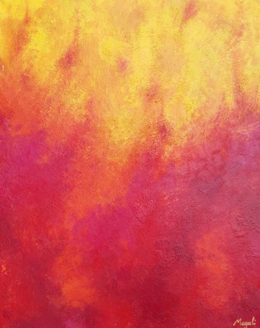 Malerei mit dem Titel "La flamme au coeur" von Magali Augris, Original-Kunstwerk, Acryl Auf Keilrahmen aus Holz montiert