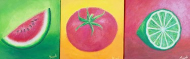 Pintura intitulada "Pastèque Tomate Cit…" por Magali Augris, Obras de arte originais, Acrílico Montado em Armação em madeira