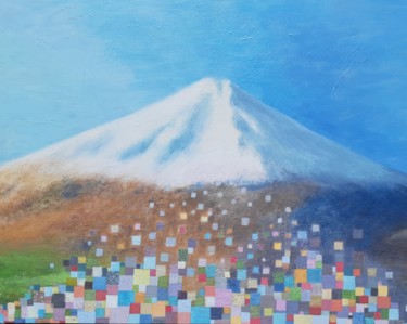 Painting titled "Mont Fuji" by Magali Augris, Original Artwork, Acrylic Mounted on Wood Stretcher frame