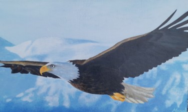Painting titled "Aigle en vol" by Magali Augris, Original Artwork, Acrylic Mounted on Wood Stretcher frame