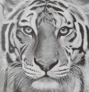 Painting titled "Tigre blanc" by Magali Augris, Original Artwork, Acrylic Mounted on Wood Stretcher frame
