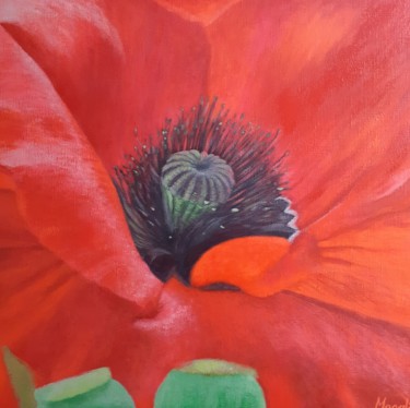 Painting titled "Coquelicot" by Magali Augris, Original Artwork, Acrylic Mounted on Wood Stretcher frame