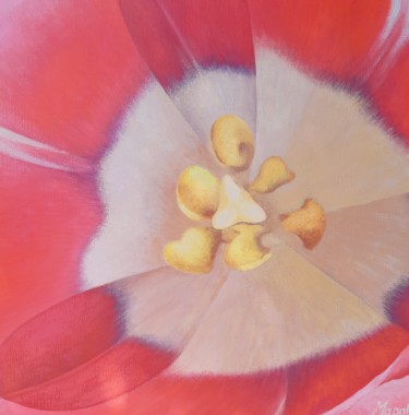 Painting titled "Tulipe au coeur" by Magali Augris, Original Artwork, Acrylic Mounted on Wood Stretcher frame