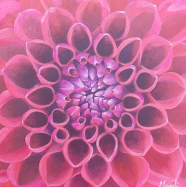 Painting titled "Coeur de dahlia rou…" by Magali Augris, Original Artwork, Acrylic Mounted on Wood Stretcher frame