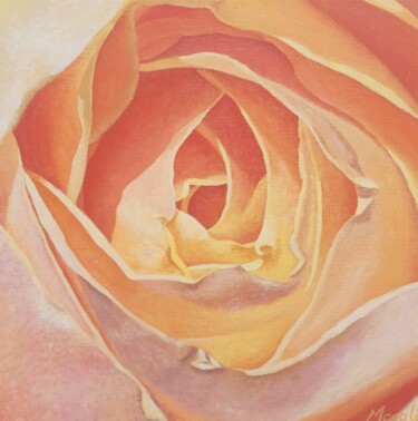 Painting titled "Coeur de rose orange" by Magali Augris, Original Artwork, Acrylic Mounted on Wood Stretcher frame