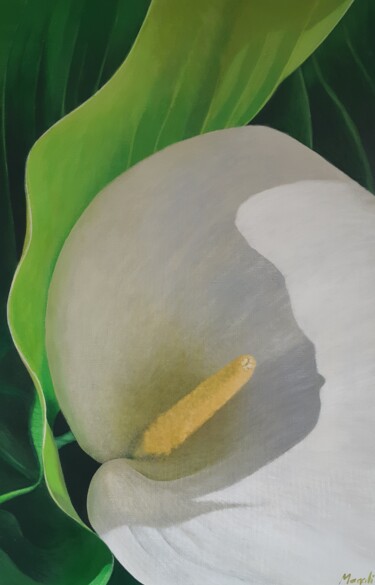 Painting titled "Arum" by Magali Augris, Original Artwork, Acrylic Mounted on Wood Stretcher frame