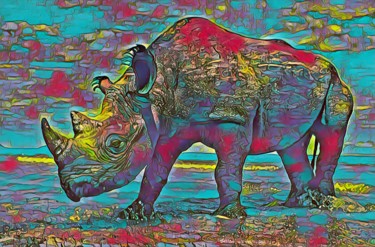 Digital Arts titled "Rhinocéros colorés.…" by Balaya, Original Artwork