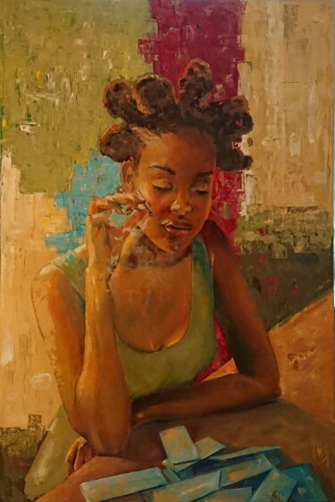 Painting titled "Cuba girl" by Magali Bourguignon, Original Artwork, Oil Mounted on Wood Stretcher frame