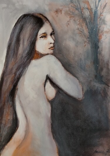 Peinture intitulée "Singulière" par Magali Lanies (Amani Lizah Glaise), Œuvre d'art originale, Encre