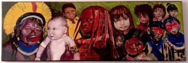 Schilderij getiteld "Raoni et nos enfants" door Magali Laure Tissier, Origineel Kunstwerk, Olie