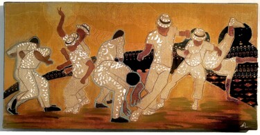 Painting titled "Capoeira no Sol" by Magali Laure Tissier, Original Artwork, Acrylic Mounted on Wood Stretcher frame