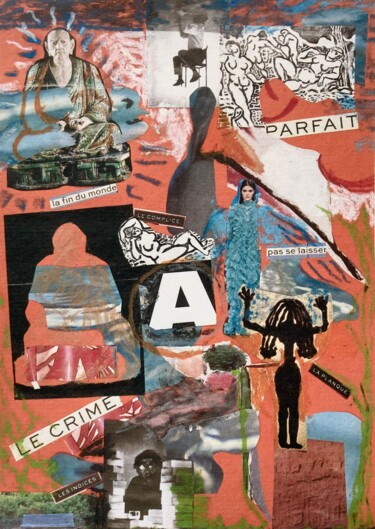 Druckgrafik mit dem Titel "A (le crime parfait)" von Marcelle Delacité, Original-Kunstwerk, Collagen Auf Andere starre Platt…
