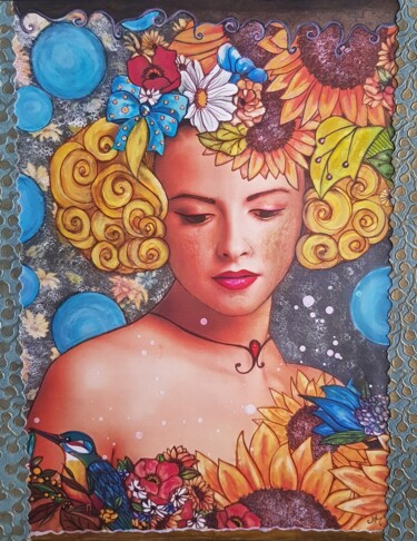 Collages titled "BOUCLES D'OR" by Magali Miro, Original Artwork, Collages