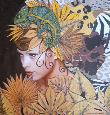 Collagen mit dem Titel "MISS KAM & LEON" von Magali Miro, Original-Kunstwerk, Collagen