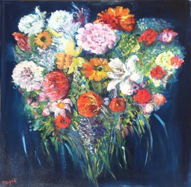 Peinture intitulée "BOUQUET COEUR" par Magali Palatan, Œuvre d'art originale, Huile Monté sur Châssis en bois