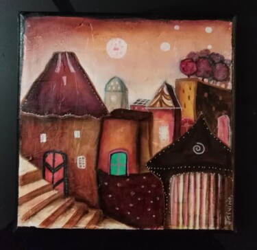 Painting titled "Le village 2" by Magali Trivino, Original Artwork, Acrylic
