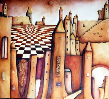 Painting titled "Cité médièvale" by Magali Trivino, Original Artwork, Acrylic