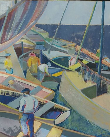 Painting titled "pêcheurs" by Magalie Mouret, Original Artwork, Oil