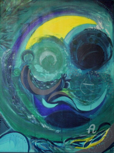Painting titled "Botanical Moon" by Magda Hoibian, Original Artwork, Acrylic Mounted on Wood Stretcher frame