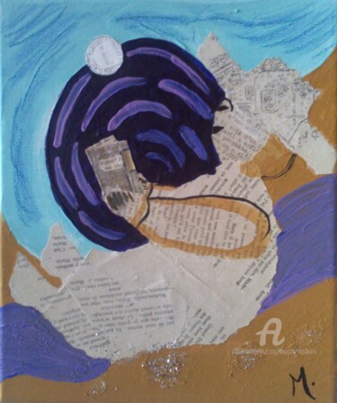 Collages titled "La lectrice" by Magda Hoibian, Original Artwork, Collages Mounted on Wood Stretcher frame