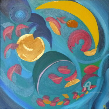 Malerei mit dem Titel "Feuilles de lune" von Magda Hoibian, Original-Kunstwerk, Acryl