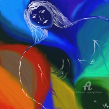 Digital Arts titled "Femme en bleu" by Magda Hoibian, Original Artwork, Digital Painting