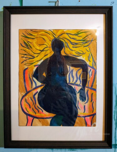 Картина под названием "Femme bleue" - Magda Hoibian, Подлинное произведение искусства, Акрил Установлен на картон