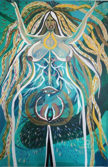 Картина под названием "My-Mi 2 Déesse" - Magda Hoibian, Подлинное произведение искусства, Акрил Установлен на Деревянная рам…