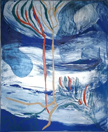 Painting titled "Les ciels vastes 2" by Magda Hoibian, Original Artwork, Acrylic Mounted on Wood Stretcher frame
