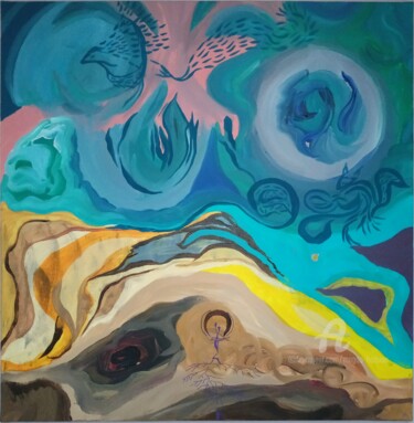 Картина под названием "Esprits des éléments" - Magda Hoibian, Подлинное произведение искусства, Акрил Установлен на Деревянн…