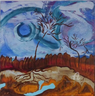 Painting titled "Les ciels vastes-ar…" by Magda Hoibian, Original Artwork, Acrylic Mounted on Wood Stretcher frame