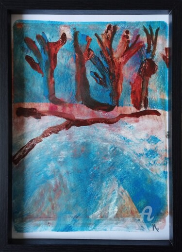 Painting titled "Arbres, un hiver." by Magda Hoibian, Original Artwork, Oil Mounted on Other rigid panel