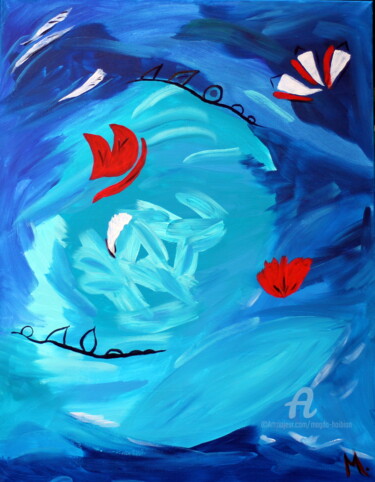 Картина под названием "Variations en bleu" - Magda Hoibian, Подлинное произведение искусства, Акрил Установлен на Деревянная…