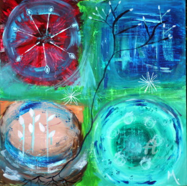 Painting titled "4 Elements" by Magda Hoibian, Original Artwork, Acrylic Mounted on Wood Stretcher frame