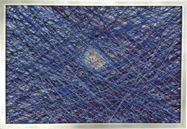 Art textile intitulée "Galaktyka" par Magdalena Kulawik, Œuvre d'art originale, String Art Monté sur Panneau de bois