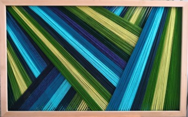 Textile Art titled "Z lotu ptaka" by Magdalena Kulawik, Original Artwork, String Art Mounted on Wood Panel