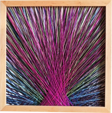 Textile Art titled "Paw" by Magdalena Kulawik, Original Artwork, String Art Mounted on Wood Panel