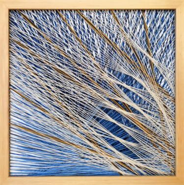 Textilkunst mit dem Titel "Kłosy" von Magdalena Kulawik, Original-Kunstwerk, Schnur Kunst Auf Holzplatte montiert