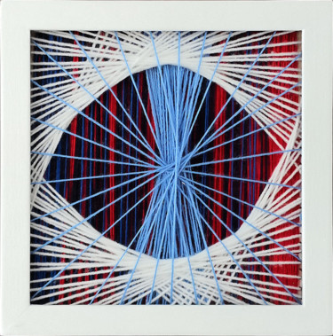 Textielkunst getiteld "LondonEye" door Magdalena Kulawik, Origineel Kunstwerk, String Art Gemonteerd op Houten paneel