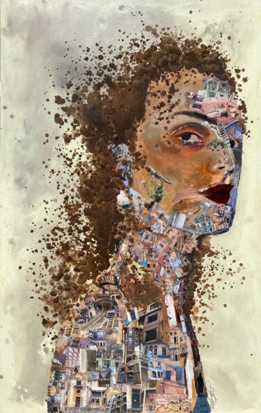 Pittura intitolato "Determination 90 x…" da Magda Malkoun, Opera d'arte originale, Collages